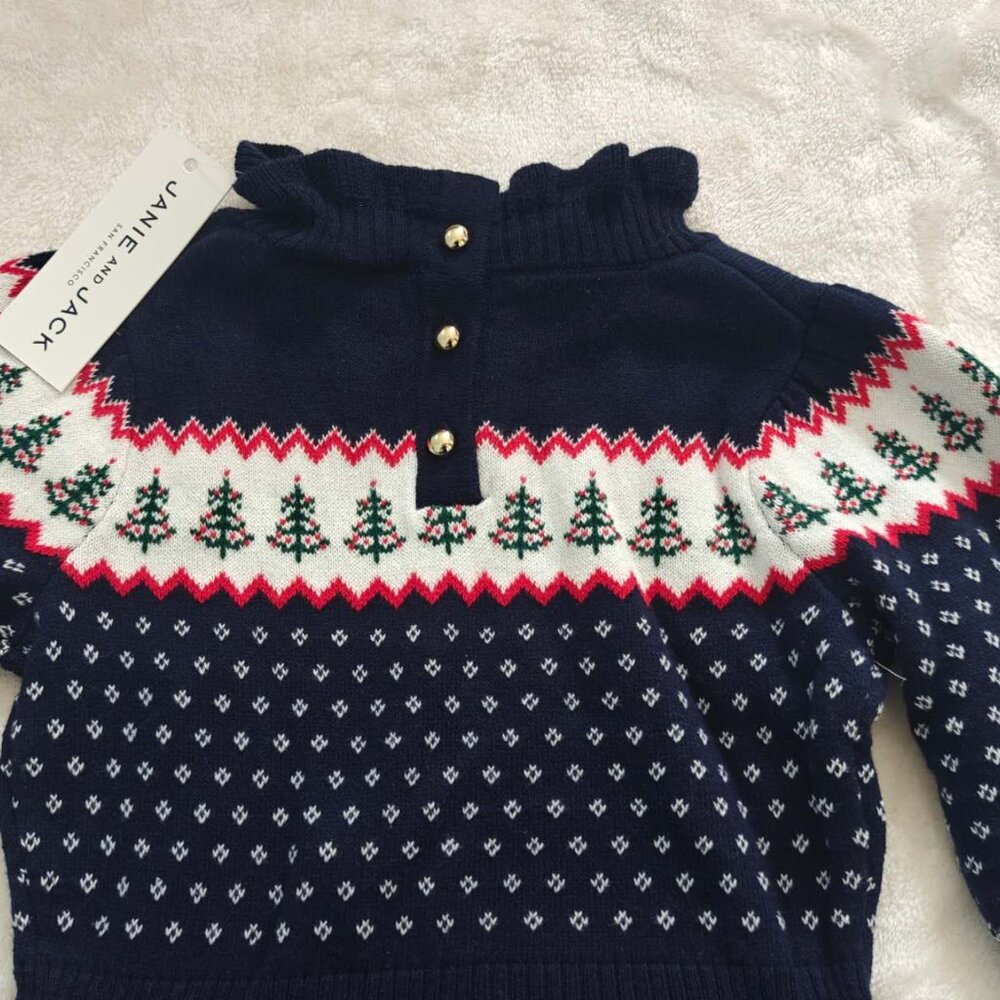 New Janie & Jack Navy Blue Patterned Fair Isle Sweater Dress. - Picture 5 of 6